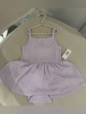 🤍 18~24 Mth Lavender Pointelle Knit Baby Dress with Heart Pattern NWT